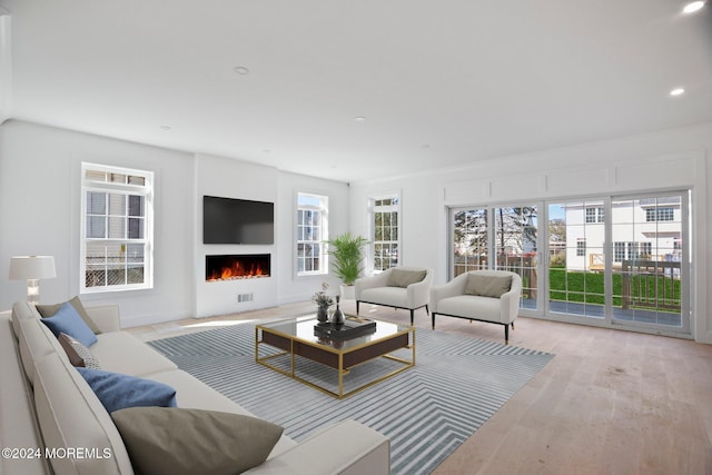 living room with light hardwood / wood-style floors