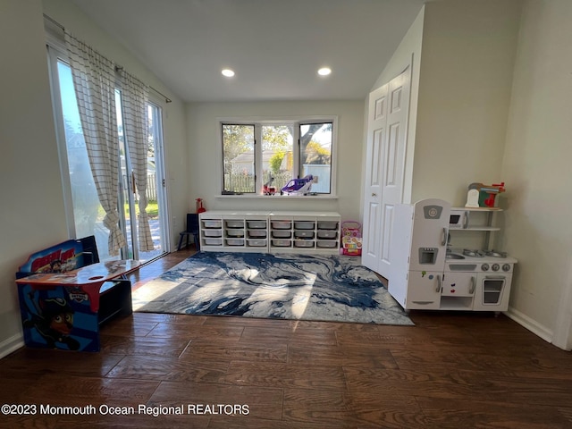 interior space with dark wood-type flooring