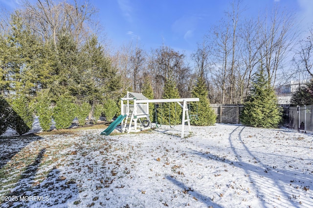 view of snow covered playground