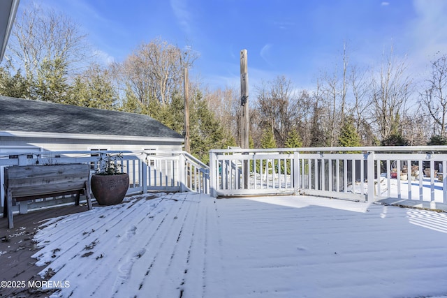 view of snow covered deck