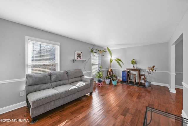 living room with dark wood-type flooring