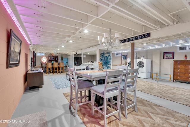 dining area featuring washing machine and clothes dryer