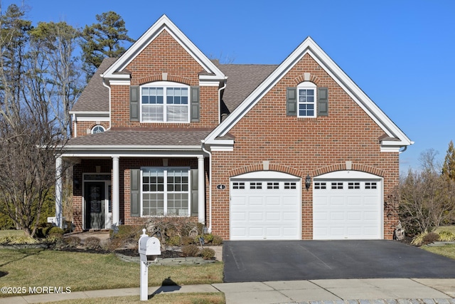 view of front property featuring a garage and a front lawn