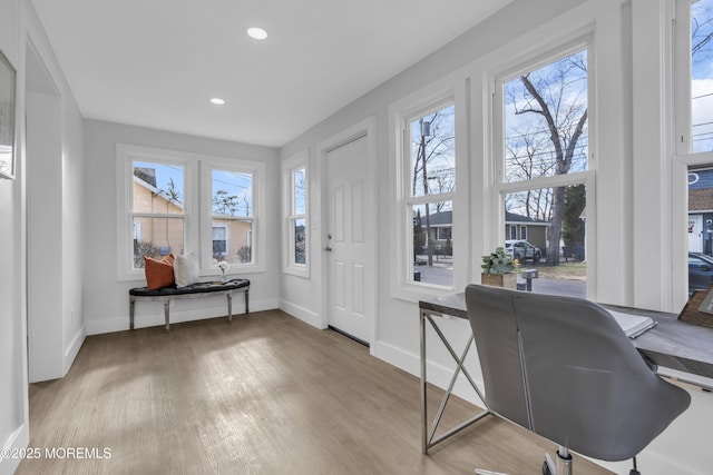 home office featuring light hardwood / wood-style floors