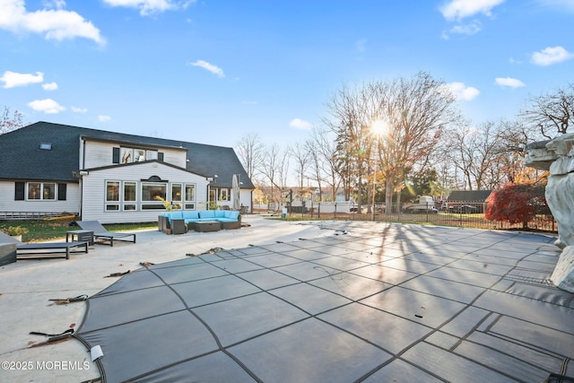 view of swimming pool with an outdoor hangout area and a patio