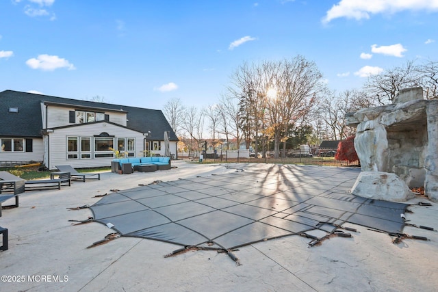 view of swimming pool with an outdoor hangout area and a patio