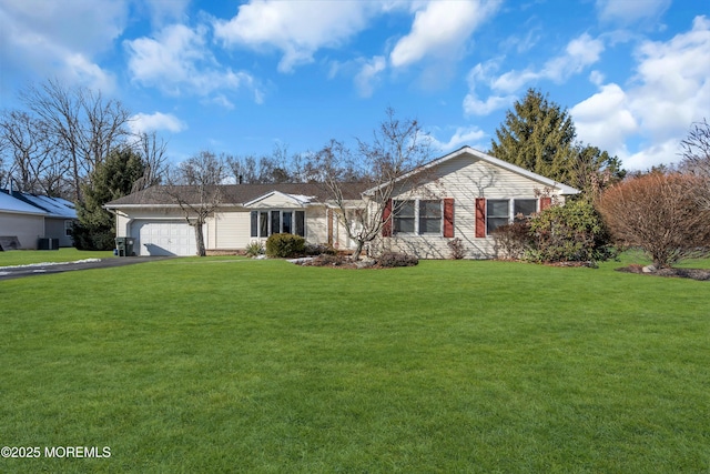 ranch-style house with a front lawn and a garage