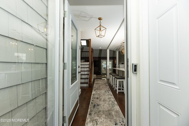 hallway featuring dark wood-type flooring