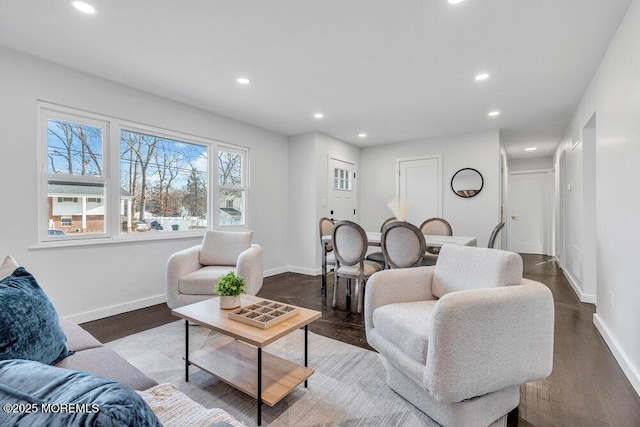 living room featuring dark wood-type flooring