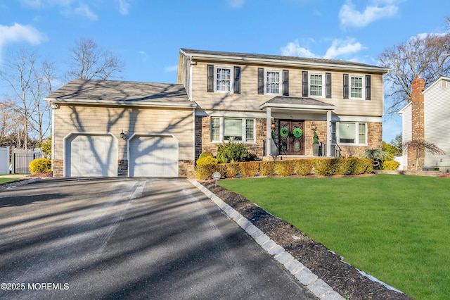 view of front of property featuring a garage and a front yard