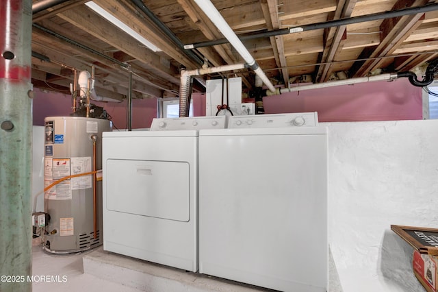 laundry room with separate washer and dryer and gas water heater