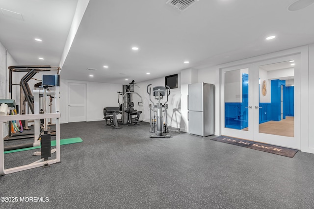 exercise room featuring french doors