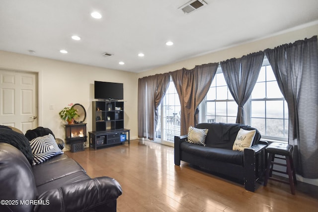 living room with hardwood / wood-style floors