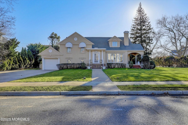 view of front facade featuring a garage and a front yard