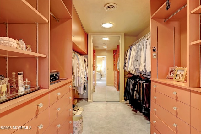 spacious closet featuring light carpet