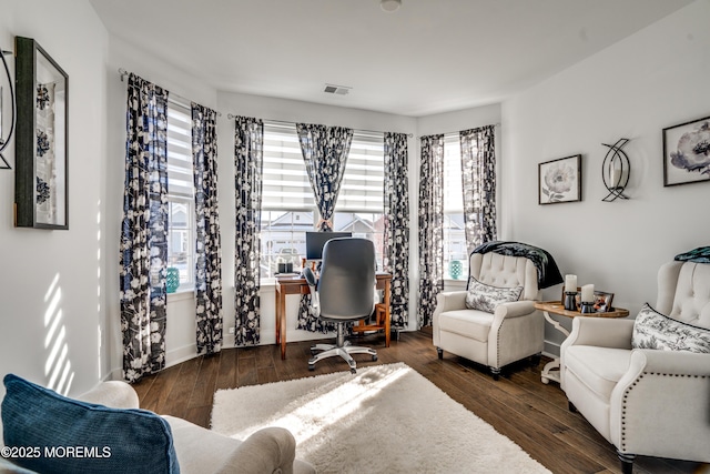 office space featuring dark hardwood / wood-style flooring