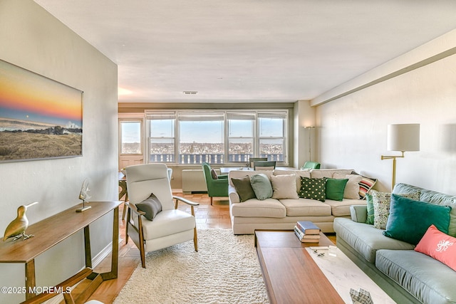 living room featuring light hardwood / wood-style floors