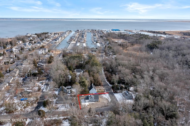 aerial view featuring a water view