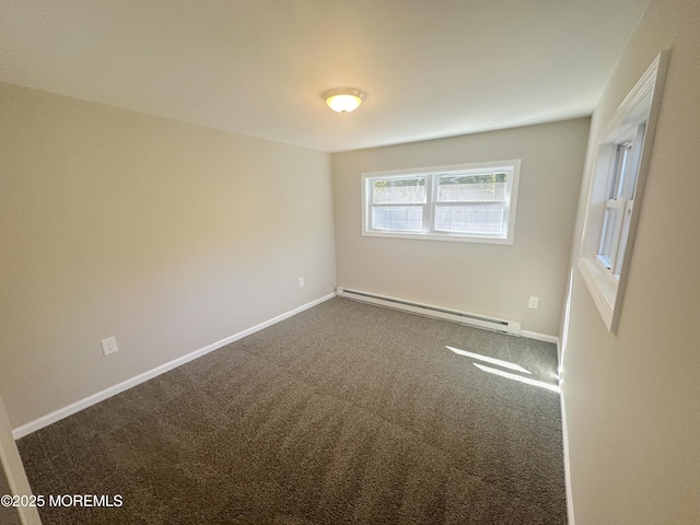 empty room featuring carpet floors and a baseboard radiator