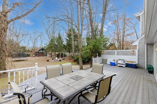 deck with a trampoline