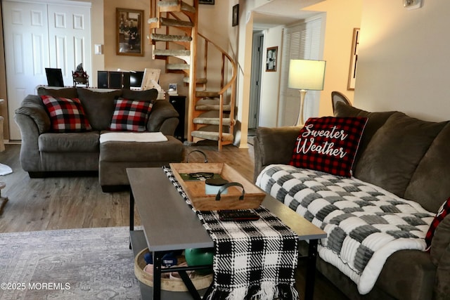 living room with wood-type flooring