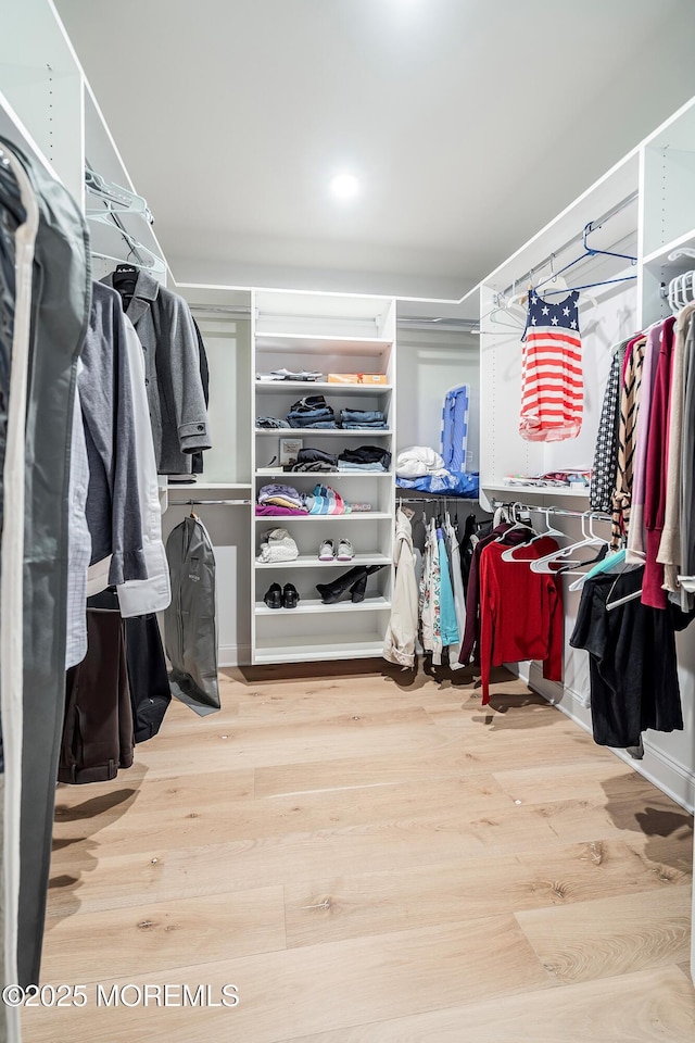 spacious closet featuring hardwood / wood-style flooring