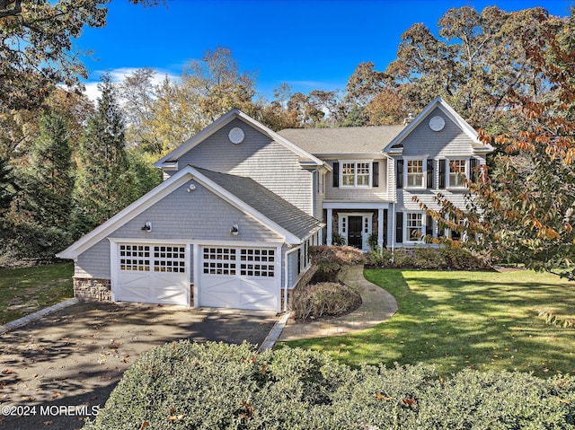 view of front property featuring a front yard and a garage