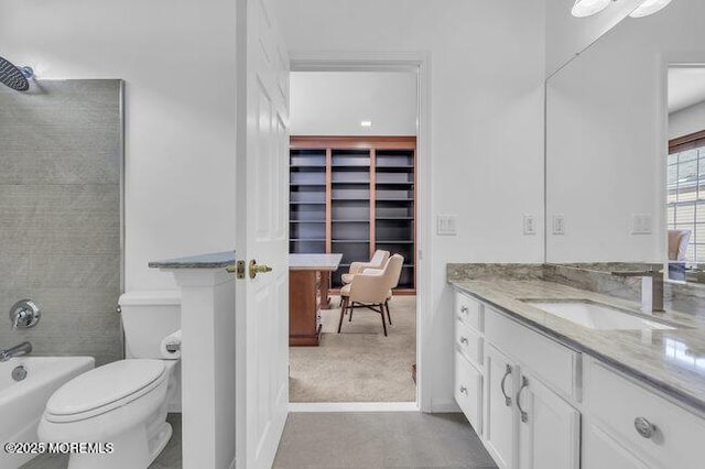 full bathroom with toilet, shower / tub combination, and vanity