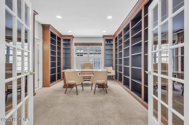 office featuring carpet floors and french doors