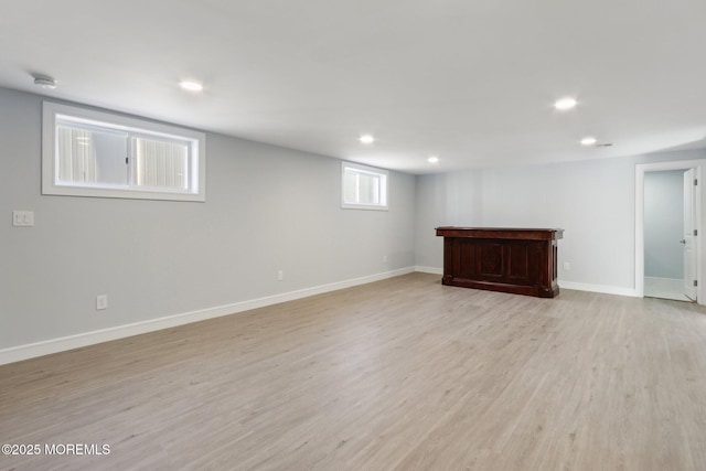 basement with light wood-type flooring