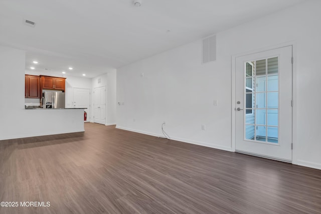 unfurnished living room featuring dark hardwood / wood-style floors