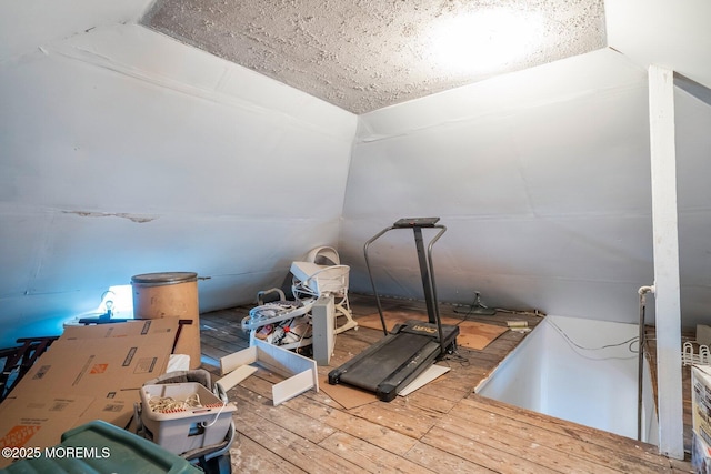 workout room featuring hardwood / wood-style flooring