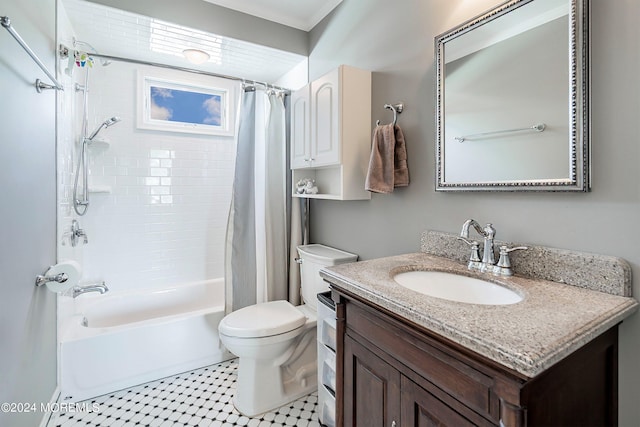 full bathroom featuring vanity, toilet, and shower / bath combo with shower curtain