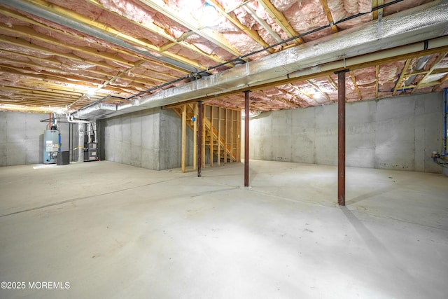 basement featuring water heater