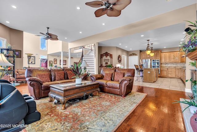 living room with light hardwood / wood-style floors