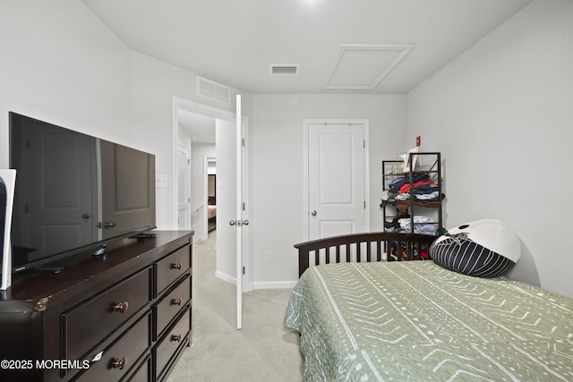 bedroom with light carpet