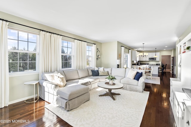 living room featuring dark wood-type flooring