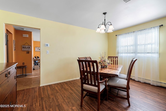 dining room featuring dark wood-type flooring and a chandelier