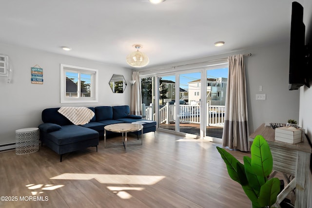 living room with light hardwood / wood-style flooring