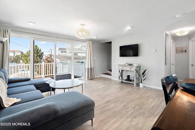 living room featuring light wood-type flooring