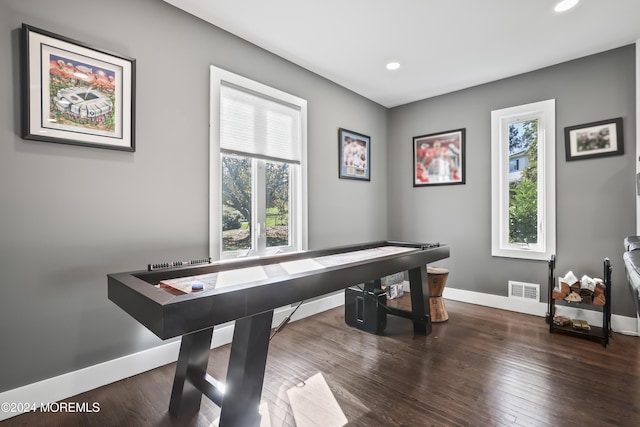 playroom with dark hardwood / wood-style flooring