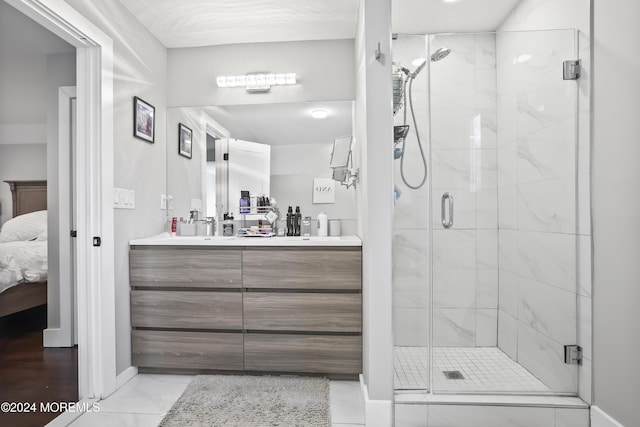 bathroom featuring vanity and walk in shower