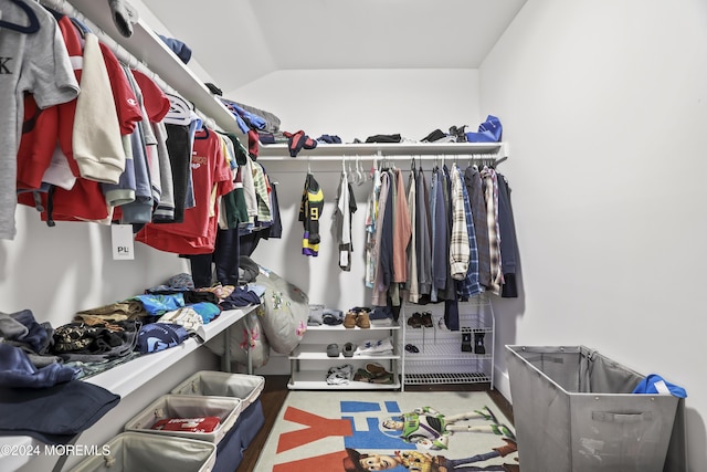 walk in closet with vaulted ceiling