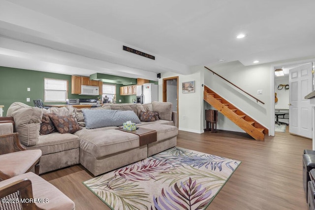 living room with light wood-type flooring