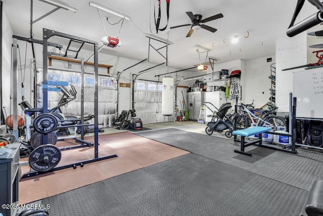 gym with ceiling fan