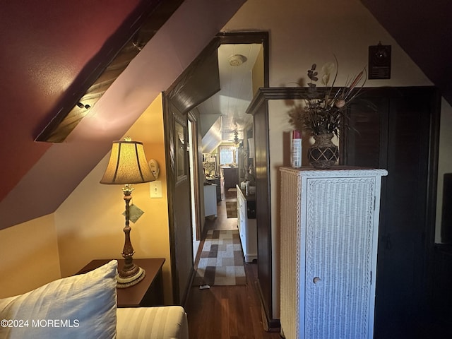 hallway with dark wood-type flooring