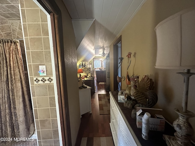 hallway with wood ceiling