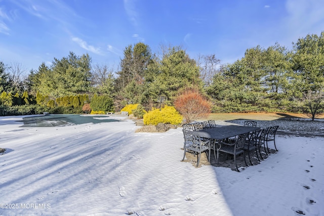 view of yard layered in snow