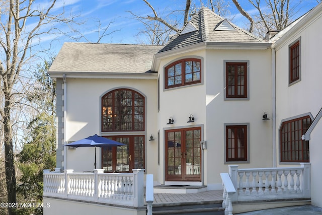 160 Pelican Rd, Middletown, NJ 07748 - exterior space with a shingled roof, french doors, and stucco siding