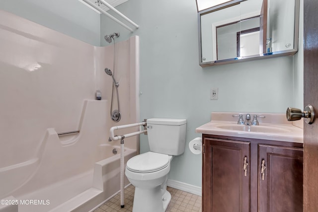 full bathroom featuring shower / bathtub combination, vanity, and toilet